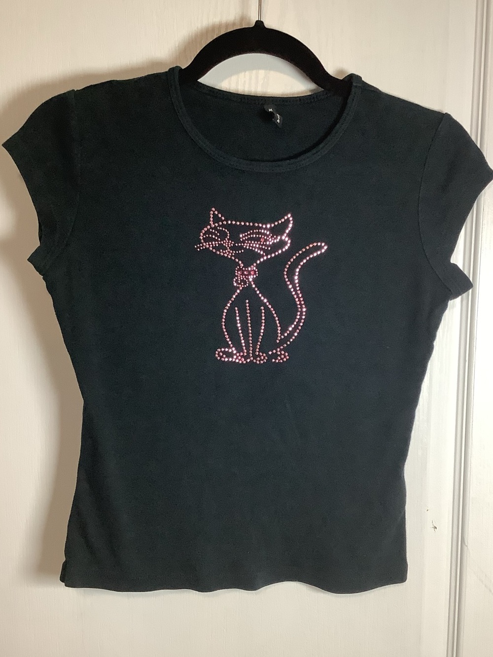 Y2K Mariposa Vintage Black Cat Rhinestone Tee